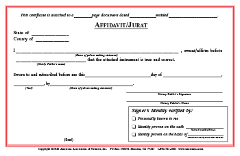 Arizona Affidavit/Jurat Notarial Certificate Pad