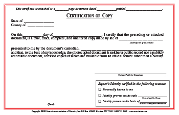 Arizona Certified Copy Notarial Certificate Pad
