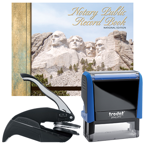 The Arizona notary supplies premier package contains everything you need, to perform your notarial duties correctly and efficiently. The Arizona notary supplies premier package includes handheld notary seal embosser, notary Stamp, and notary journal. The notary seal produces thousands of perfect and consistent notary seal impressions. The notary stamp is available in several case colors and five ink colors, produces thousands of perfect and consistent notary stamp impressions, stamp-after-stamp, without the need for an ink pad or re-inking. The modern, ergonomic design of this stamp soft-touch exterior fits comfortably in your hand and with gentle pressure produces the sharpest Arizona notary stamp impression with ease. An index label allows you to quickly identify your notary stamp and ensures a right-side-up impression. A clear base positioning window guarantees accurate placement of your notary stamp on documents. With the click of a button, the ink pad - which is built into the notary stamp - can easily be accessed for changing or refilling. The notary seal embosser makes with ease and little pressure a clear and crisp raised notary seal impression every time even on thick cardstock paper.